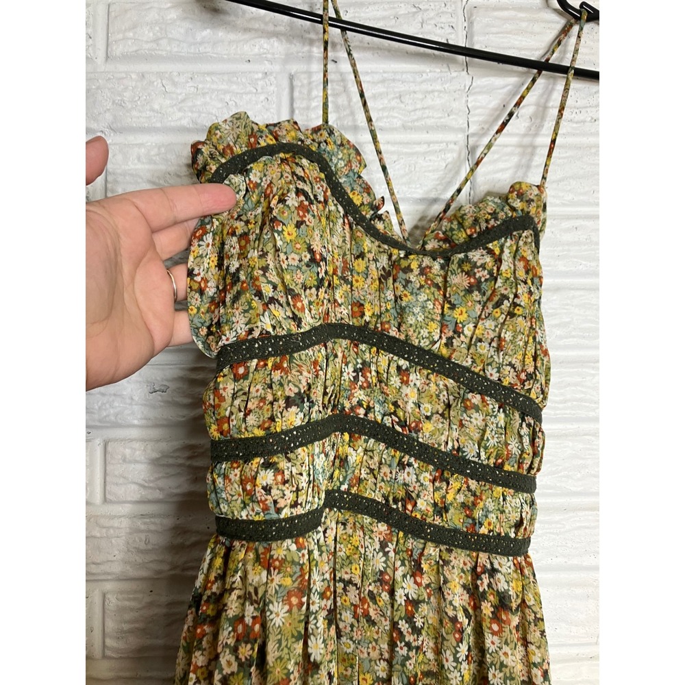 Dress Forum Mini Dress Womens S Green Floral Excellent Lace Up Ruffle FD11205 - Picture 5 of 11